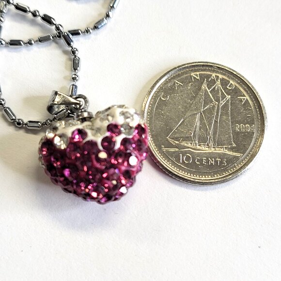 Purple Heart Shape Pendant with Swaroski elements On18K Silver Necklace - Picture 3 of 9